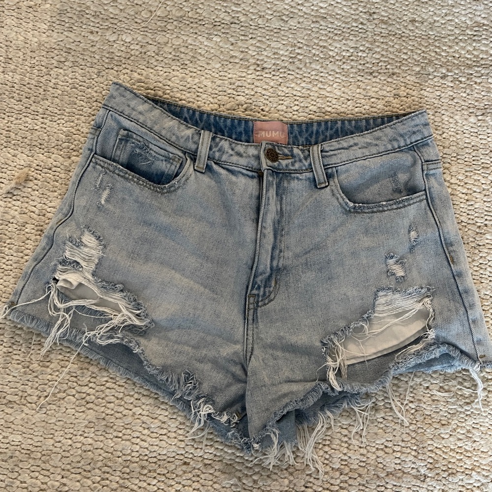 Show Me Your MuMu Light Blue Distressed Jean Shorts